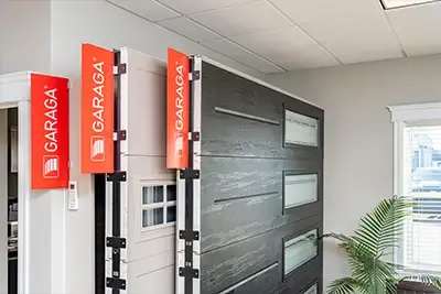 Garage doors in Allison's Manufacturing Ltd showroom