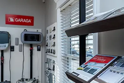 Garage door openers in Allison's Manufacturing Ltd showroom
